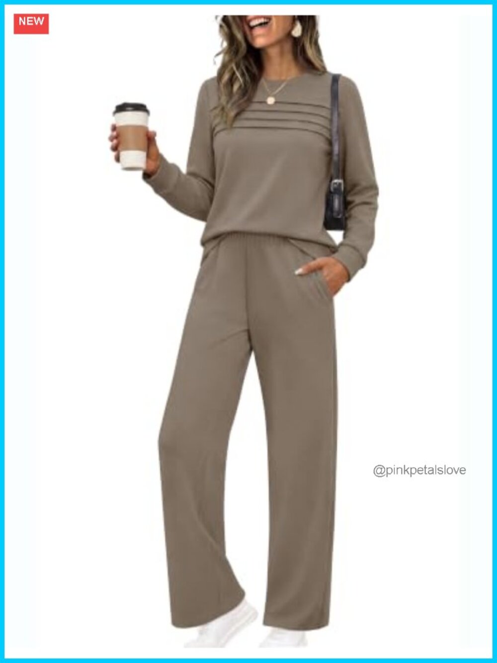 Two Piece Lounge Set Long Sleeve Top & Wide Leg Pants